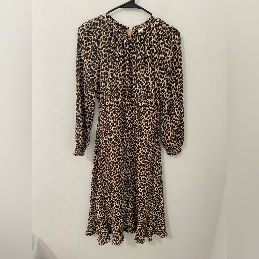 J. Crew Black and Tan Animal Print Long Sleeve Dress